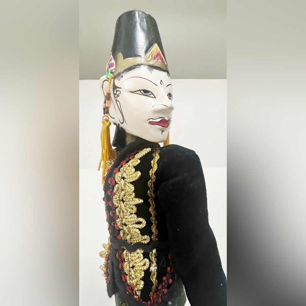 Indonesian Golek Puppet (Male), " Handmade Carved, Painted Wood & Fabric
